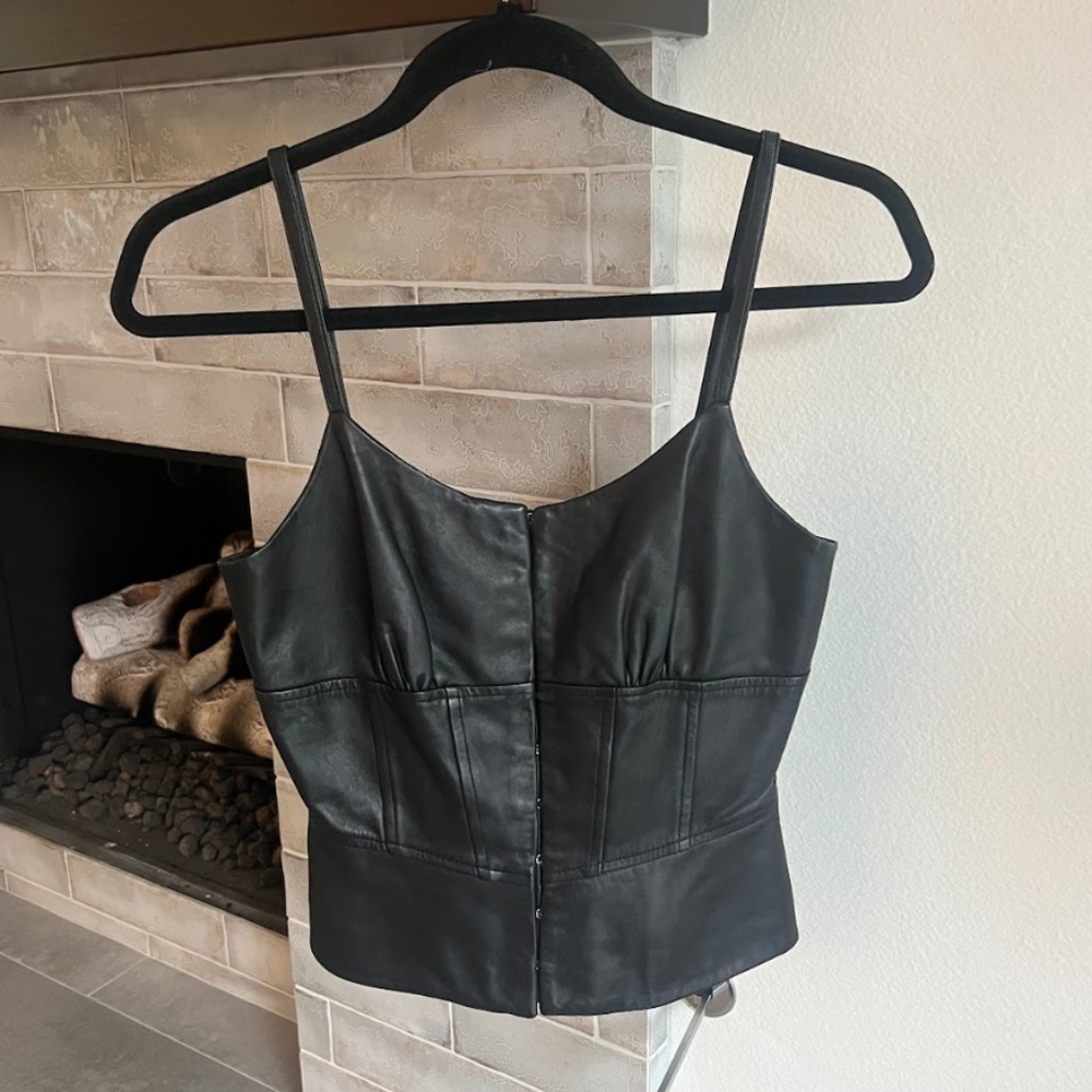 Black Faux Leather Women's Top